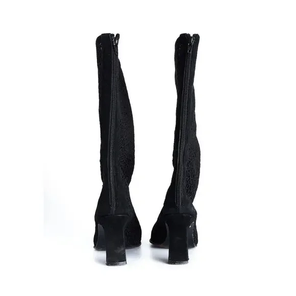 VTG Stuart Weitzman Guipure Lace Boots Sz 8.5 Heels Suede Glam Whimsigoth Retro - Picture 6 of 8